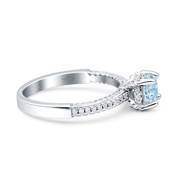 Wholesale Solitaire Accent Round Engagement Ring Simulated Aquamarine CZ 925 Sterling Silver